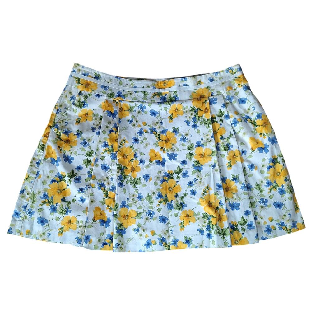 Lizgolf Womens 16 Skort Floral Yellow Blue Golf Pickleball Pleated DS NWOT Rare